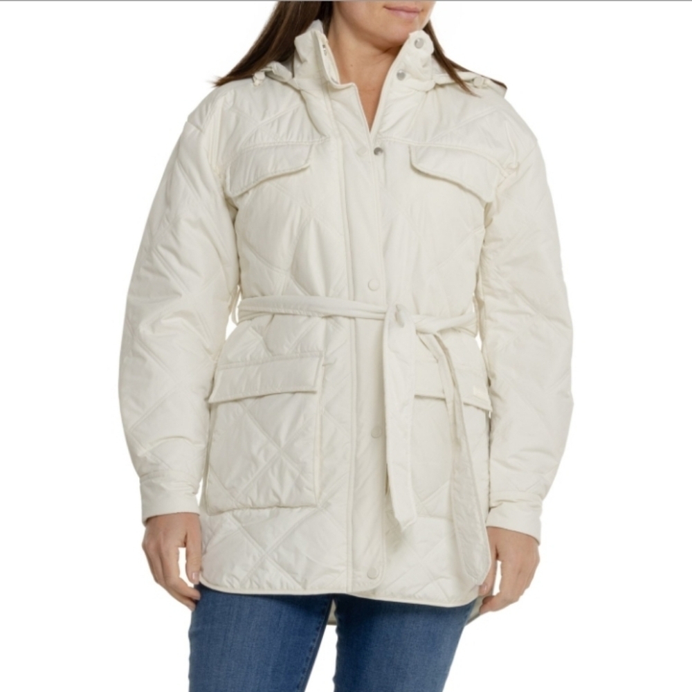 Hunter Friday Packable Hooded Quilted Jacket Cream